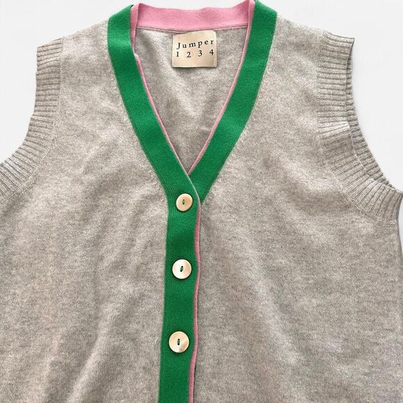 Jumper 1234 Cashmere Sleeveless V-Neck Cardigan Preppy Quiet Luxury – Sz 2 - Picture 4 of 6